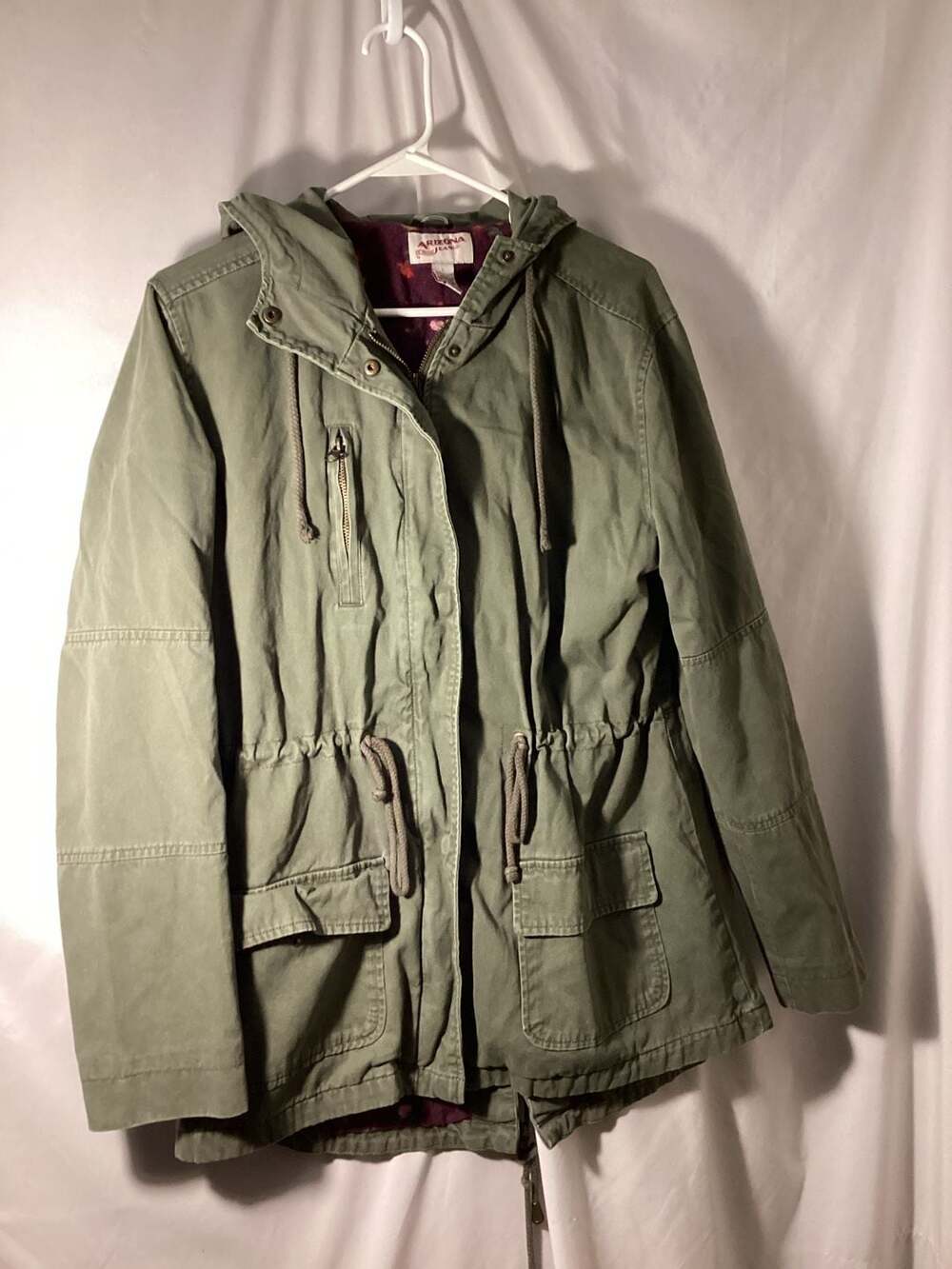 Arizona Jean Co. Utility Jacket Size L Green Cotton Anorak Hooded